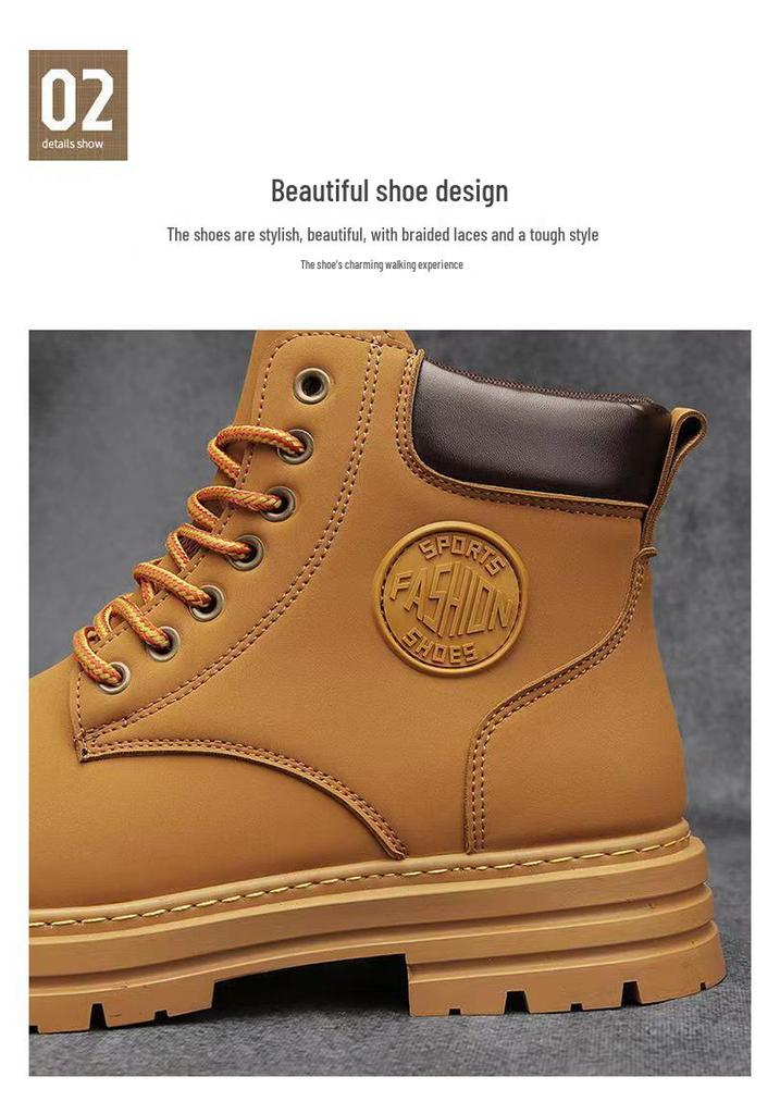 Stivali Martin Unisex Giallo Ape Grandi a Metà Polpaccio - Suola Spessa, Stile Britannico, Perfetti per l'Autunno.