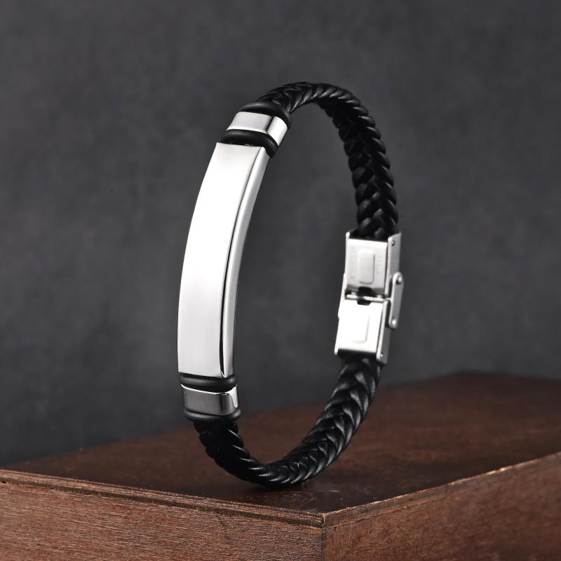 Stainless Steel Geometric Couple Bracelet With Engraved Tube Design Polished Finish 19/21/23cm Adjustable Men Women