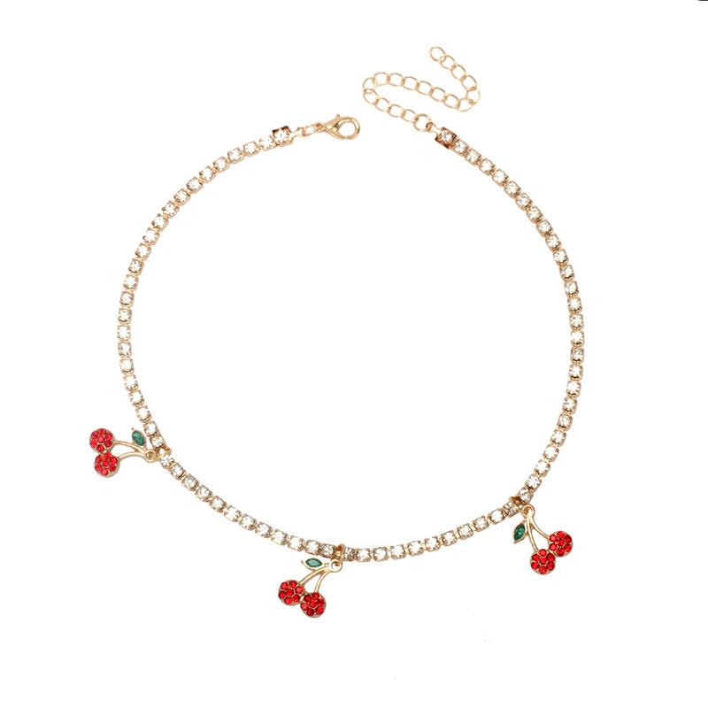 Cold wind fruit cherry necklace niche design sense light luxury rhinestone temperament choker collarbone chain