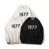 Felpa da uomo girocollo oversize foderata in pile con stampa in velluto 1977 Streetwear Pullover Casual