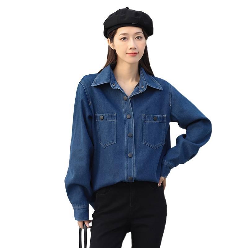 Women's Plus Velvet Denim Shirt - Casual Autumn & Winter Outerwear