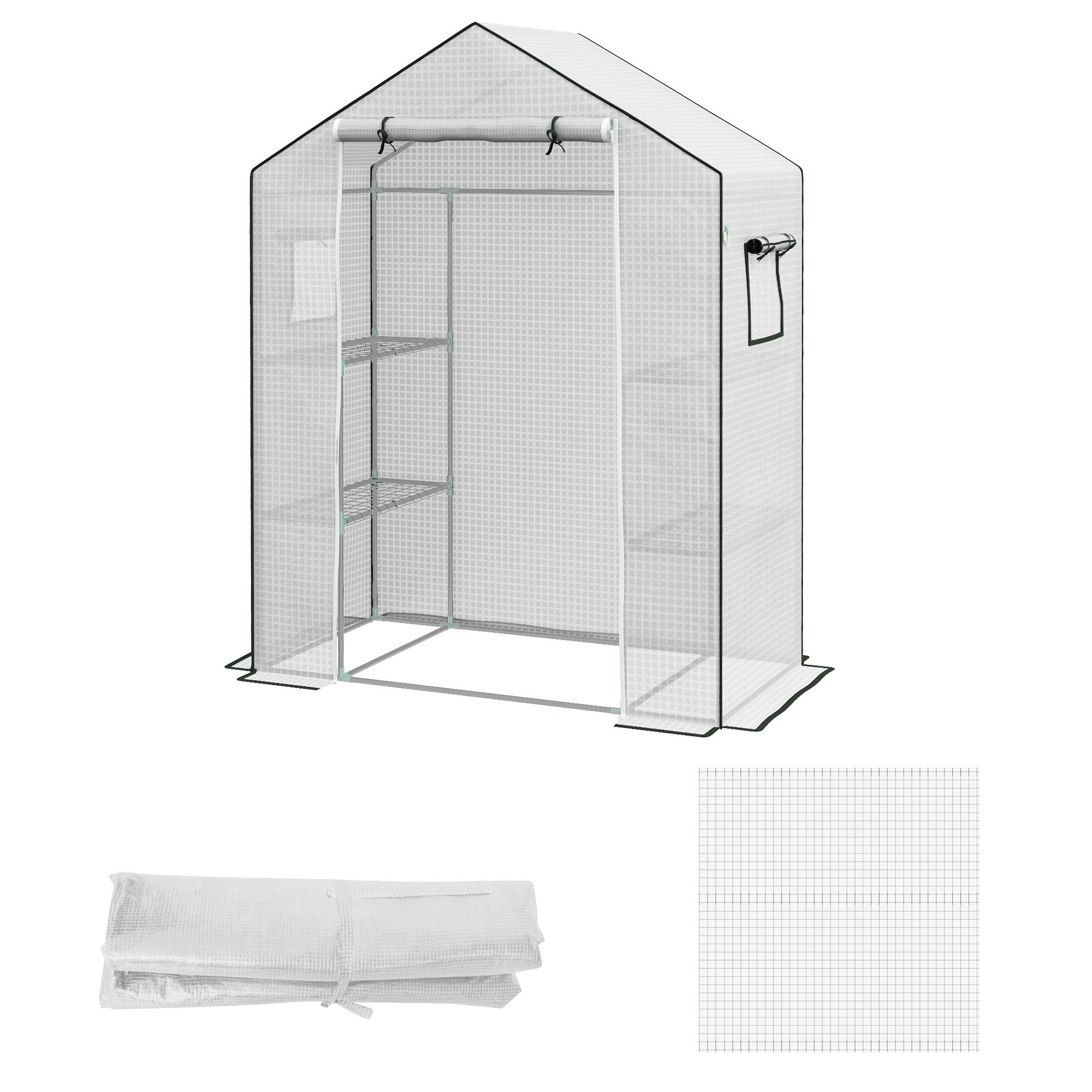 Housse de rechange pour serre à accès Walk-in en PE pour serre chaude avec porte enroulable et fenêtres 140 x 73 x 190 cm Blanc