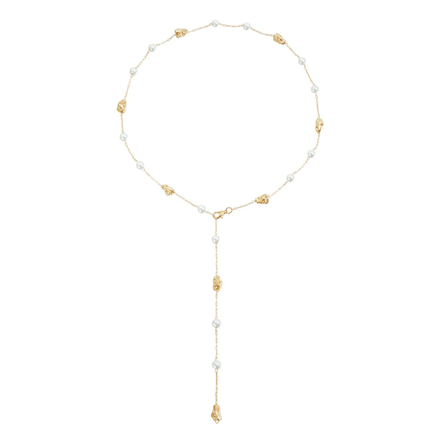 Модное женское Y-образное колье: Асимметричный уличный аксессуар из металла и жемчуга золотой