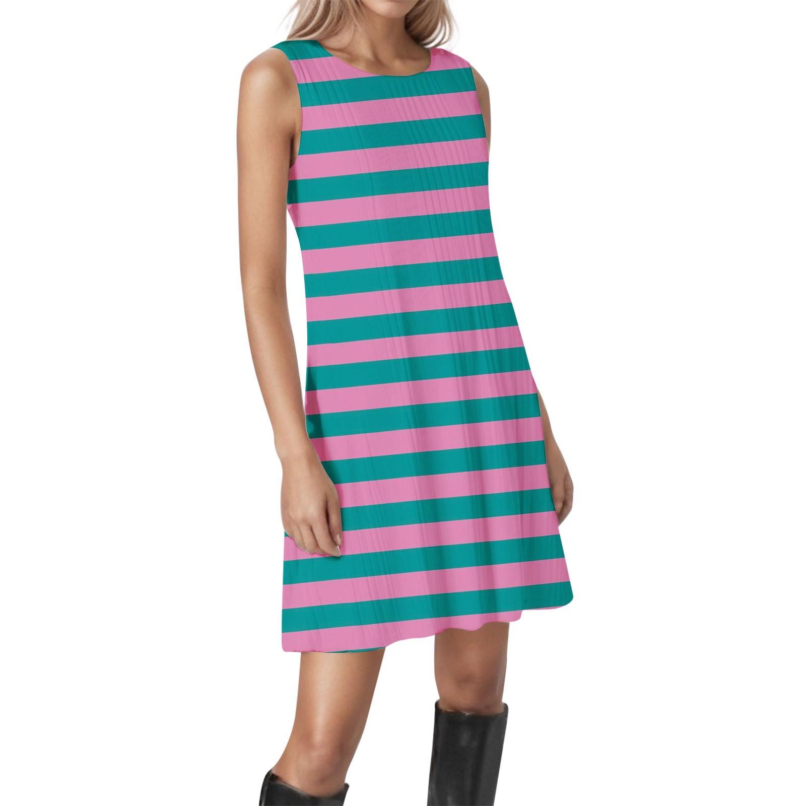 Women s Line Geometric Round Neck Sleeveless Casual Dresses L