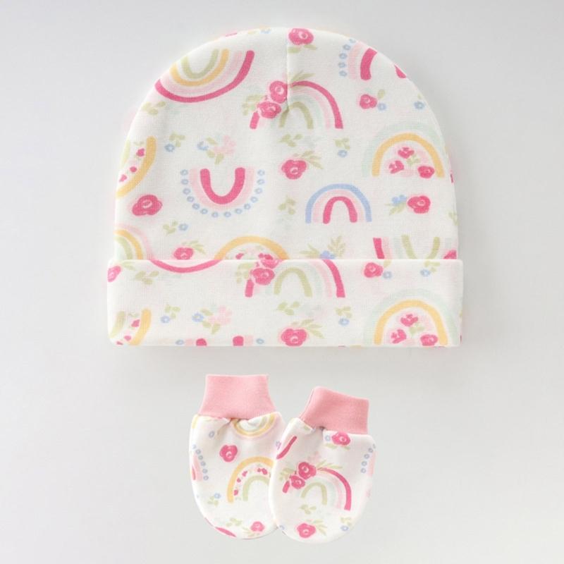 3 Set Baby Bonnet Hat Feature Foldable Cuff with Mittens Cotton Fabric Gentle On Skin Multiple Color Available