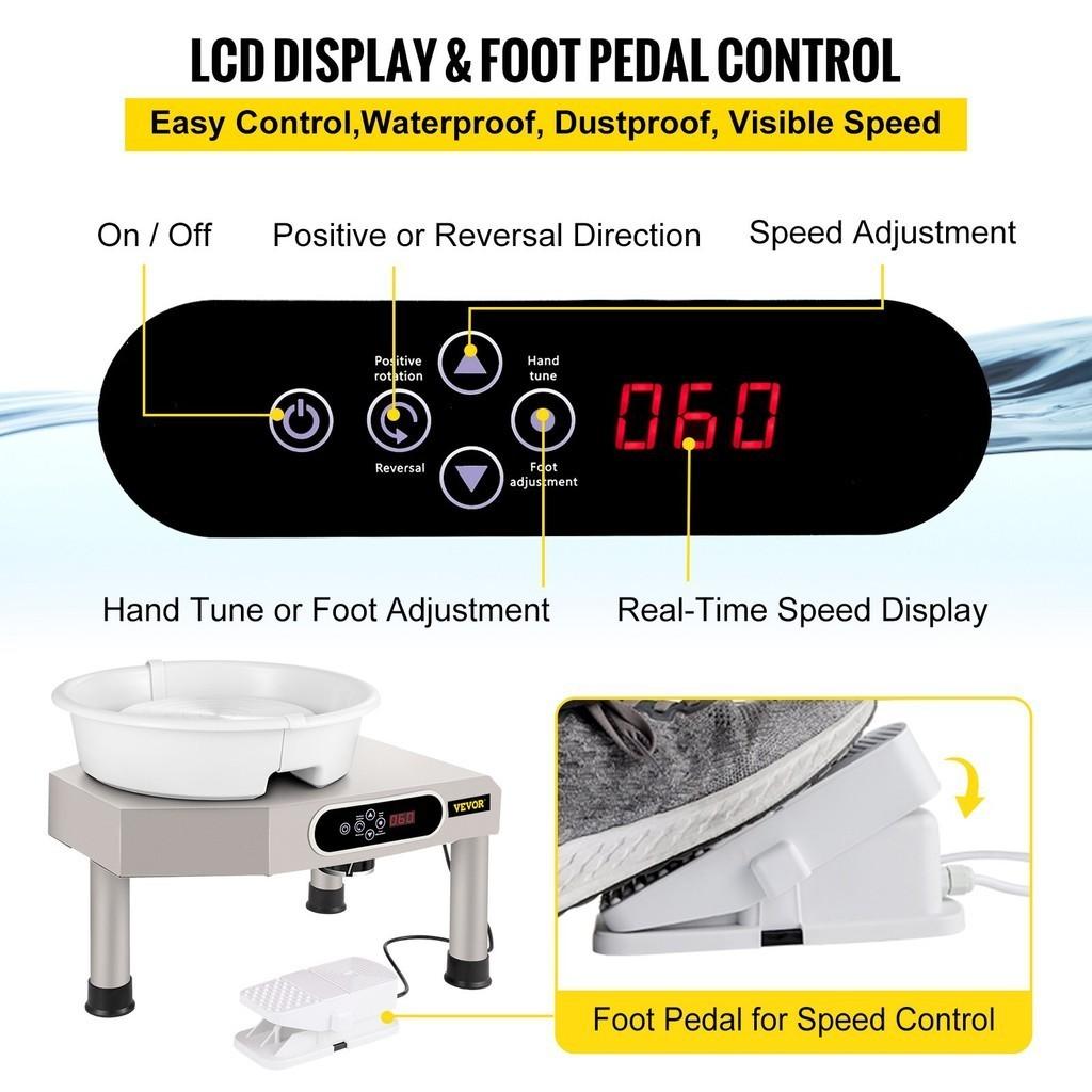350W Pottery Wheel Ceramic Forming Machine LCD Touch Screen Clay Wheel Electric DIY Clay Sculpting Tools With Foot Pedal 9.8" /25 Cm