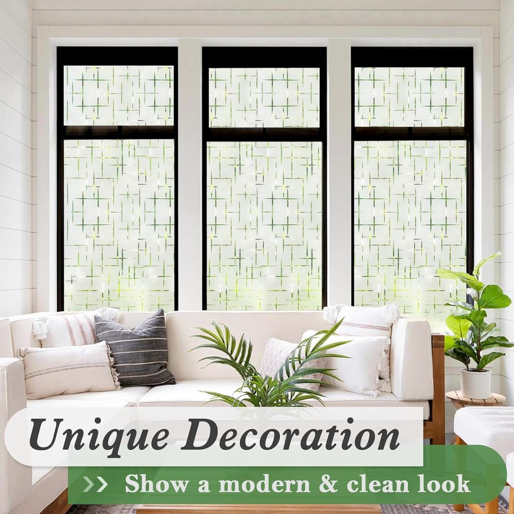 Frosted Window Privacy Film UV Blocking Static Cling Non-Adhesive, Cross Pattern Decorative Cover for Glass Door Home Office