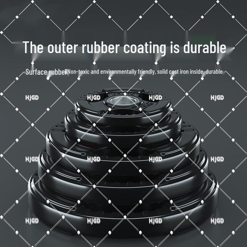 HJGD Rubber Coated Cast Iron Olympic Barbell Plate with Hand Grips