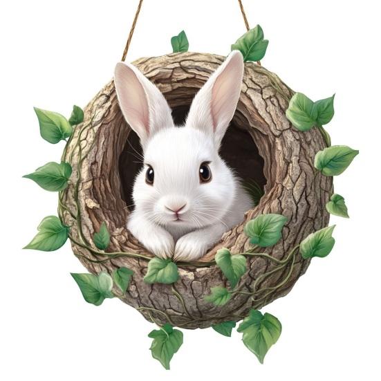 Easter Bunny Sign for Front Door Wooden Farmhouse Indoor Fireplace Window Hanging Wreaths Welcome Banner Decoration for Home Garden Fence