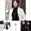 Fashionable Korean Long Sweater Chain Necklace Featuring Eye-catching Cat Eye Stone Flower Design