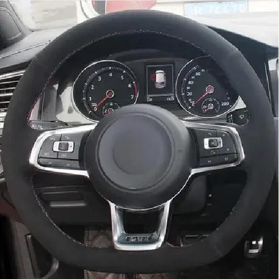 CARDAK Schwarzes Wildleder Leder Auto Lenkradbezug für Volkswagen Golf 7 MK7 GTI R VW Polo Scirocco 2015 2016