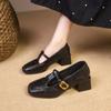 Retro storapadžiai maži odiniai batai su storu kulnu su vieno žodžio sagtimi seklia burna Mary Jane vienviečiai batai moterims