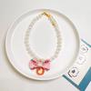 Pet Bowknot Adjustable Collar Cat Jewelry Pendant Princess Pearl Necklace Puppy Collar Decorative Dog Collar Accessories