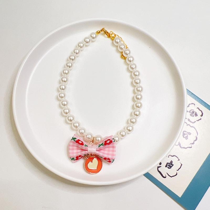 Pet Bowknot Adjustable Collar Cat Jewelry Pendant Princess Pearl Necklace Puppy Collar Decorative Dog Collar Accessories