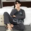 Men Pajama Sets Cotton Pijama Turn-down Collar Sleepwear Long Sleeve Spring Nightwear Male 2 Pieces Set Homewear