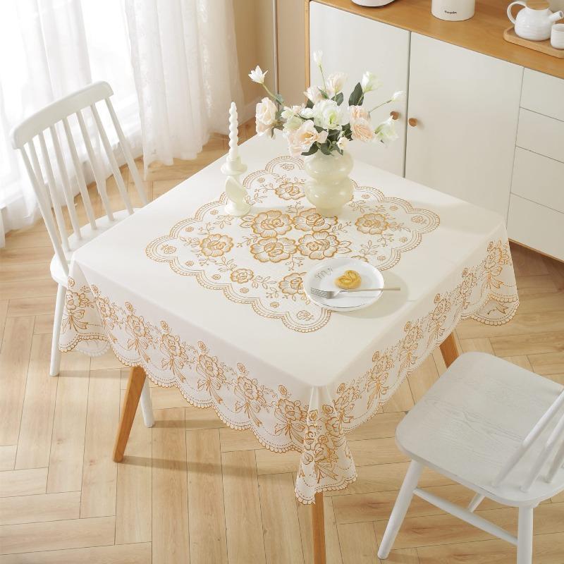 

134x134cm European Lace Tea Tablecloths Nordic Style Hot Stamping Laces Tablecloth Square Desktop Protect Cover Waterproof Stain-resistant Table Mat 134X134cm
