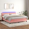 Slatted Bed Base with Mattress - Pink LED - 160x200 Cm - 2 Places - Soft Velvet