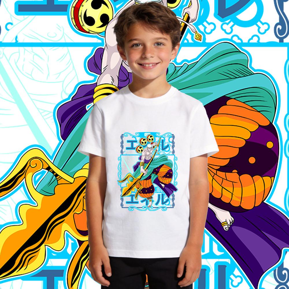 One Piece Enel Anime Print Cotton T Shirt for Boys Girls Kids Summer Short Sleeve Casual Top