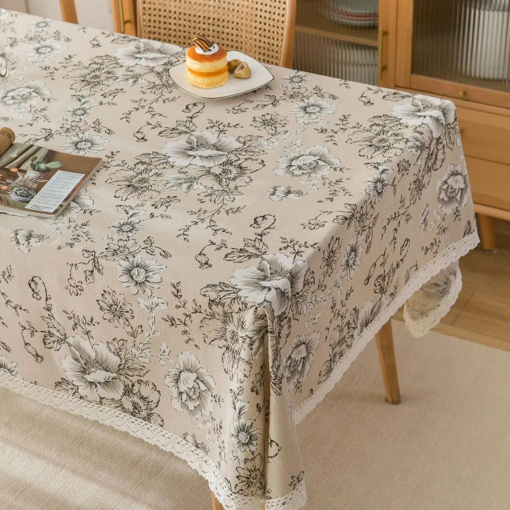 Cotton And Linen Printed Small Fresh Tablecloth Cover Cloth Fringe Lace Non-Slip Pattern Rectangular Home Decoration Outdoor