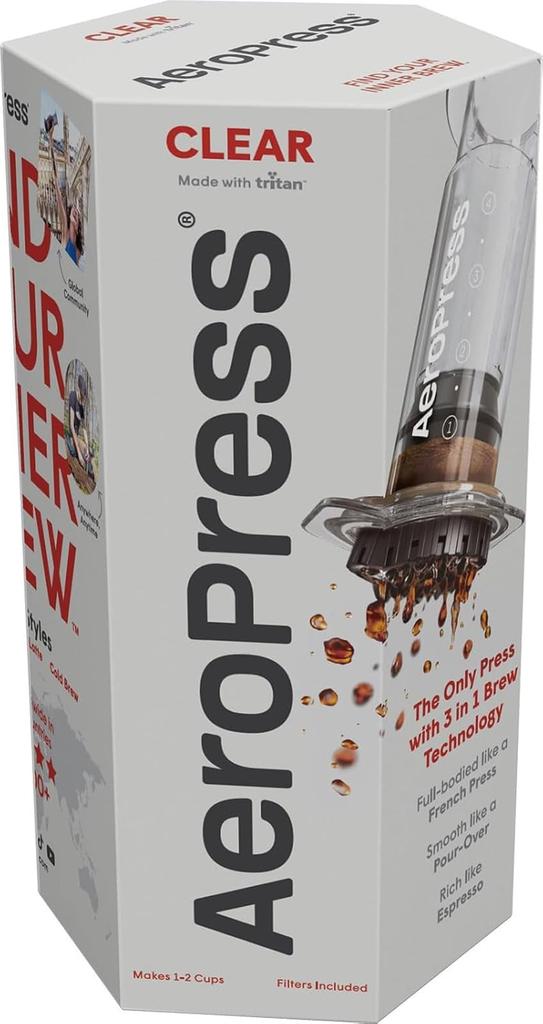AeroPress Clear Coffee Maker with Filter for French and Iced Pressure 89209133 Press, Espresso, Coffee, Brewing,