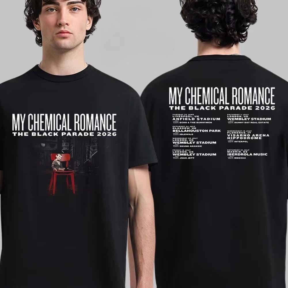 My Chemical Rounisexce The Black Parade Print Tee Red Chair Art Emo Rock Streetwear Casual Unisex
