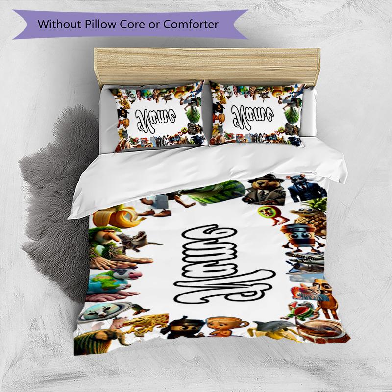 3pcs Custom Name Cartoon Italian Brainrot Animal Bedding Set Duvet Cover Closure Includes 1 Duvet Cover & 2 Pillowcases for All Seasons Bedroom Decor