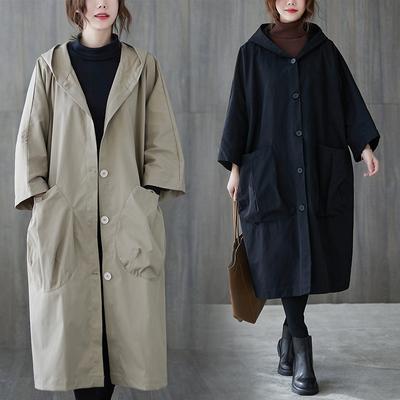 Trench Coat Women's Medium and Long Autumn New Large Size Literary Loose Casual Long-sleeved Coat Women