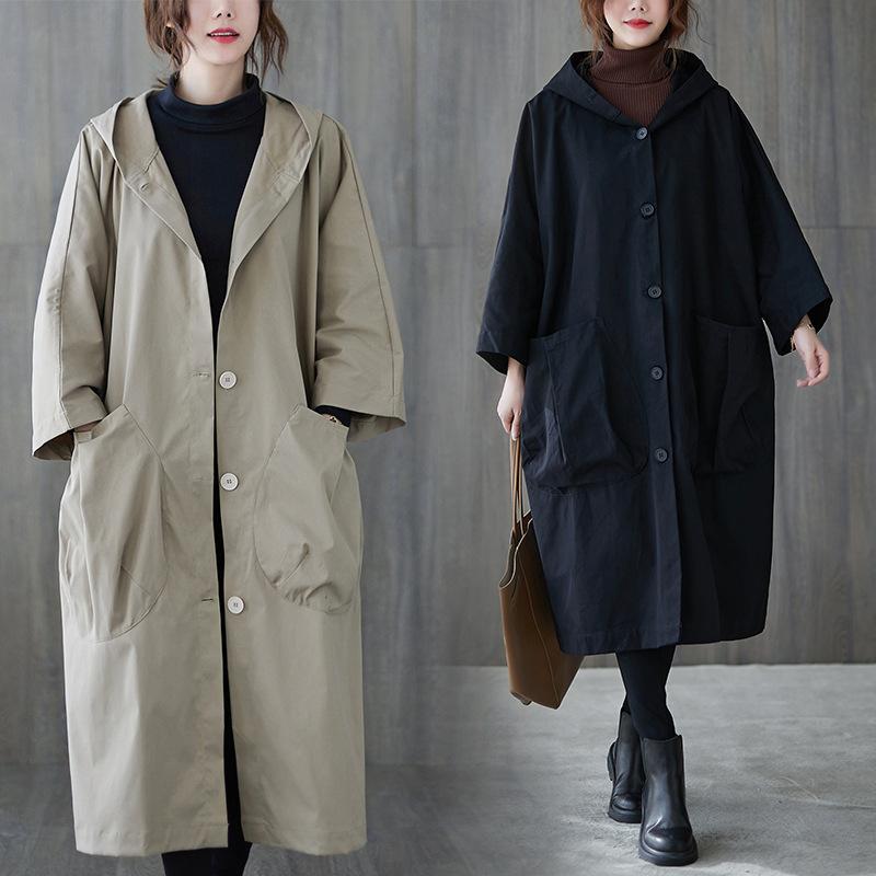 Trench Coat Women's Medium and Long Autumn New Large Size Literary Loose Casual Long-sleeved Coat Women