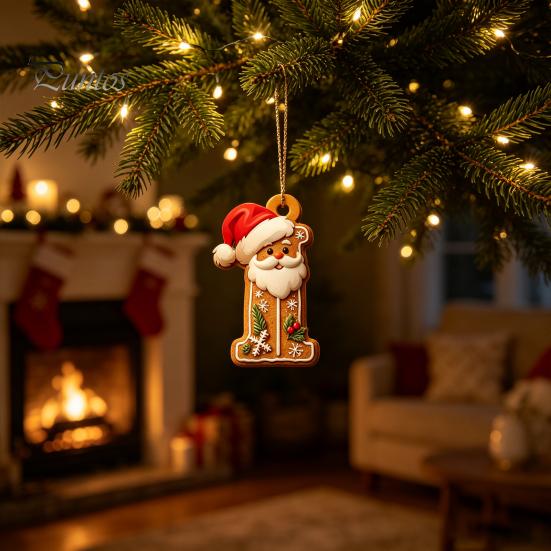 Christmas Tree Gingerbread Letter Ornaments 2D Flat Acrylic Ornaments, Pendant with Santa Claus, Personalized Alphabet Keepsake for Friends