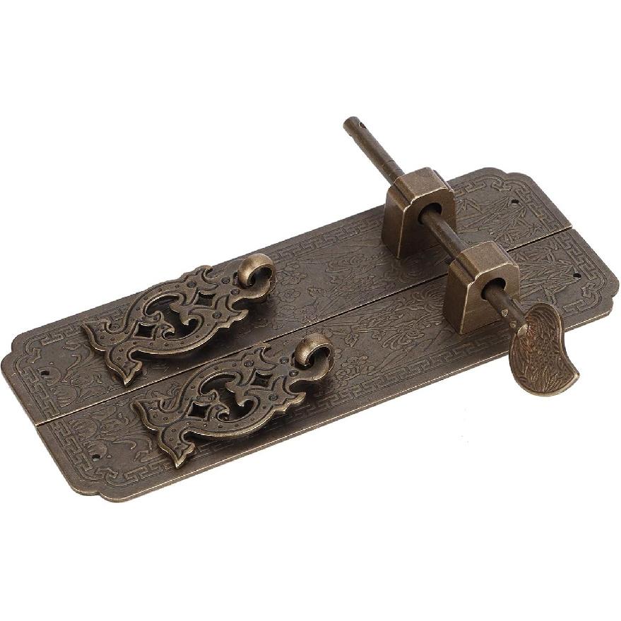 Slide Door Bolt, Copper Security Sliding Lock Cupboard Security Lock Latch Cabinet Door Latch Barrel Bolt Vintage Security Lock Decorative Furniture