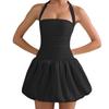 Women's Summer Pleated Backless Sexy Lace Up One Line Neck Princess Dress