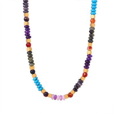 Bohemian Colorful Mix And Match Natural Stone Small Square Beads Beaded Handmade Necklace Versatile Personality Temperament Jewelry