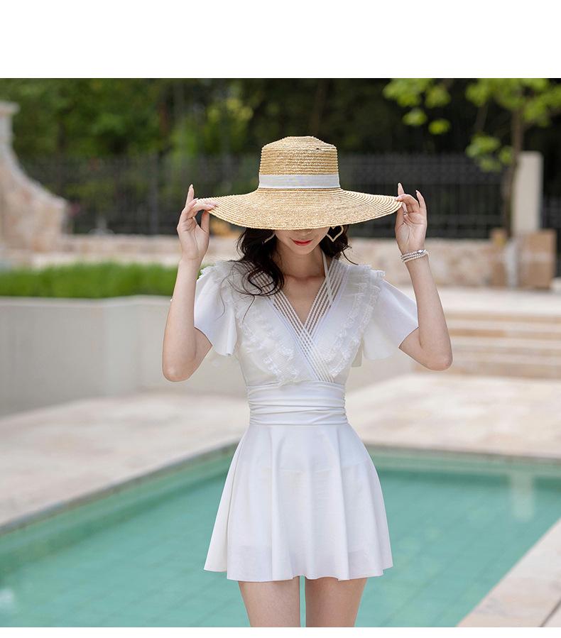 Women's Black One-Piece Skirt Swimsuit 2025 - Summer Conservative Swimwear, Sweet Slimming Design with Belly Coverage.