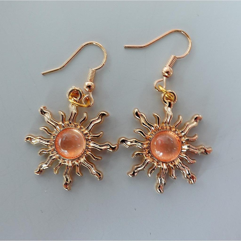 Gem Gothic Gold Sunflower Earrings: Y2K Fashion Dangle Earrings & Sun Necklace for Women, Sweet & Spicy Light Luxury Trend.