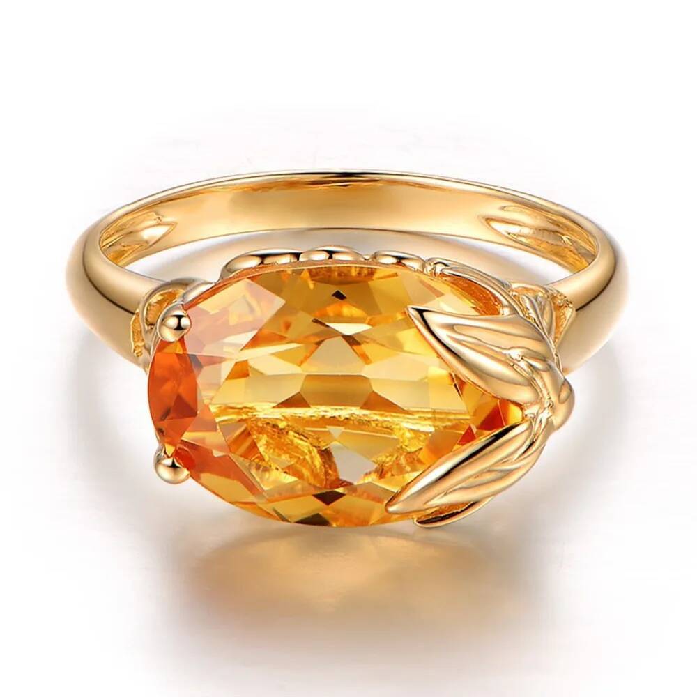 WOSIKATE Trendy Citrine Gemstone Gold Plated Ring For Women Fashion Jewellery Engagement Ring Gift Accessories