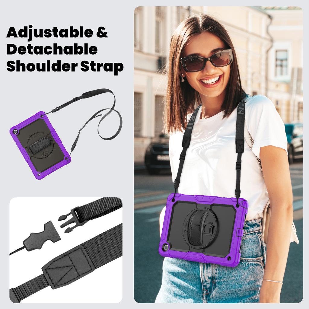 Contrast Color Rotating Stand Case with Strap for Samsung Tab A9 Plus X115