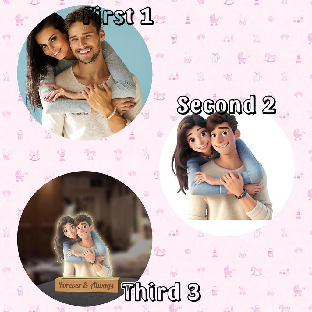 Personalized Night Light Custom Light Up Picture Frame Acrylic Custom Cartoon Style 3D Acrylic Lamp with Photo Text Engraved Customized Photo Gifts