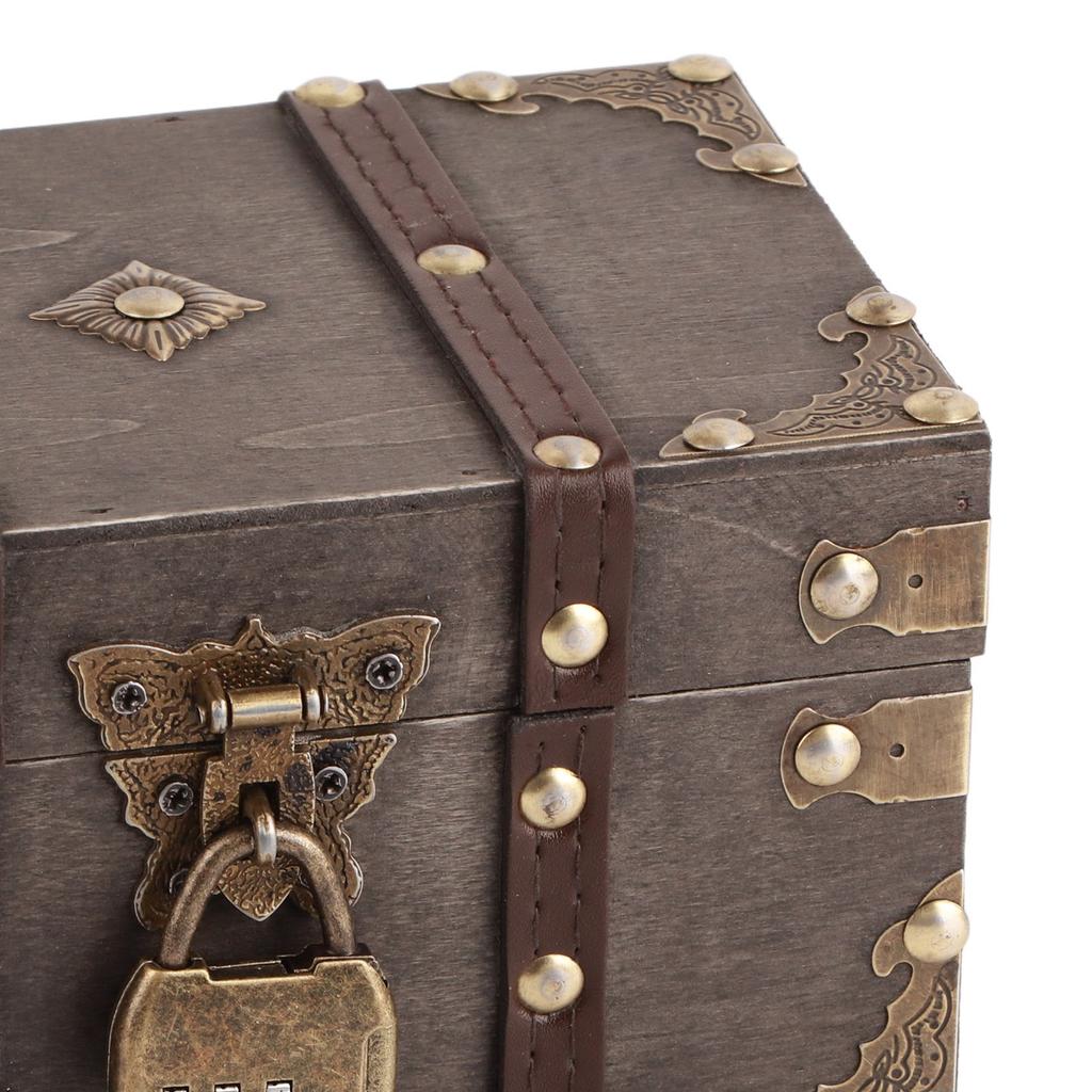 Jewelry Box for Women Girls Vintage Style Environmental Wooden Jewelry Box with Combination Lock for Necklace Earring