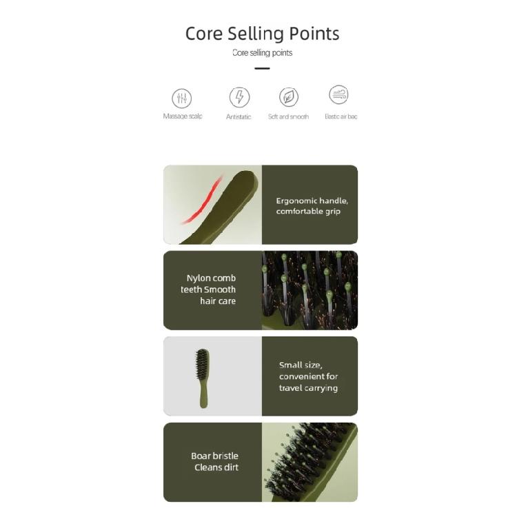 Modern Green Hairbrush Ergonomic ABS Handle Static Reduction Hair Comb Quick Cleaning Structure Daily Maintenance