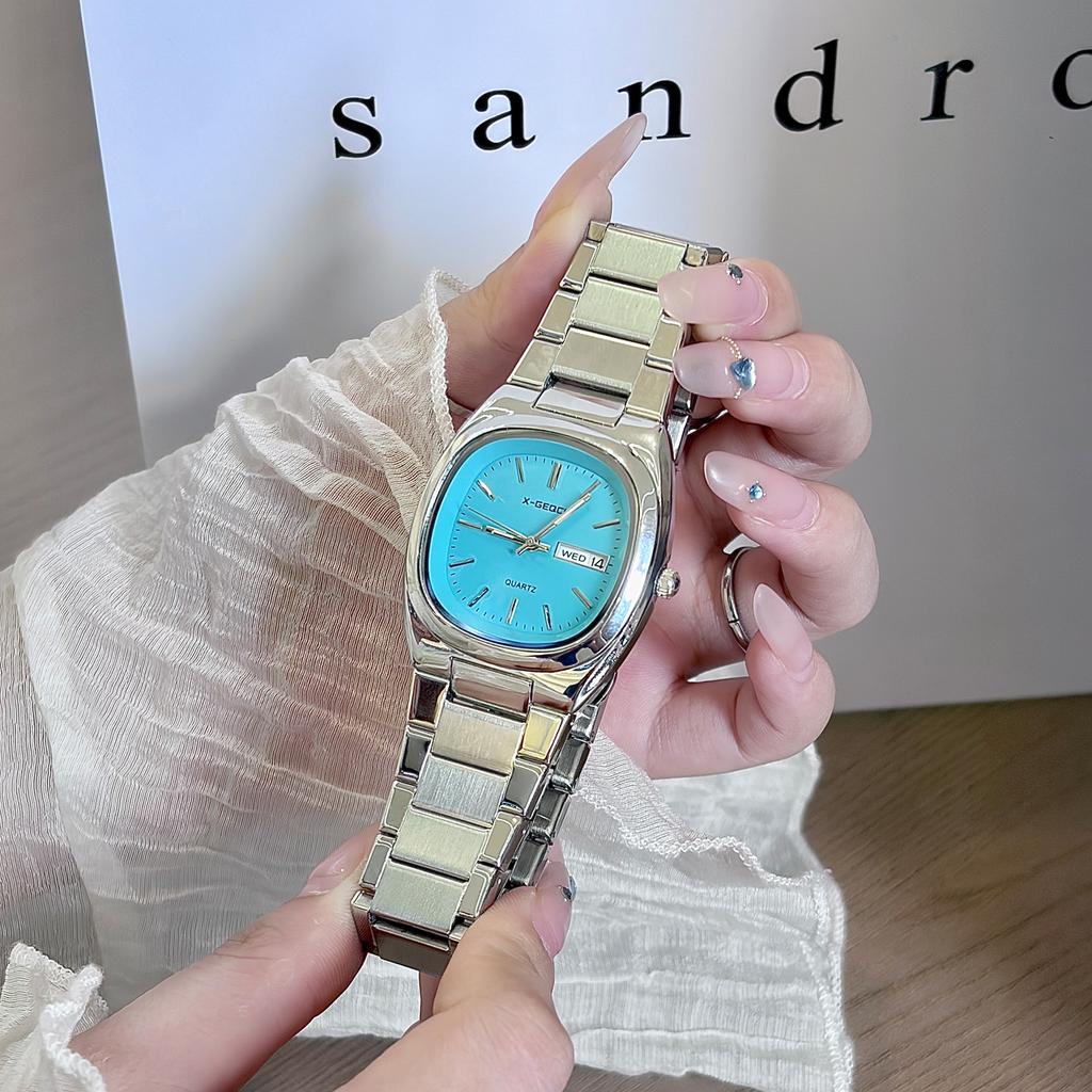 High-Value Simple Double Calendar Women'S Watch Light Luxury Steel Belt Watch Women'S Niche Square Round Light Luxury Quartz Watch Women