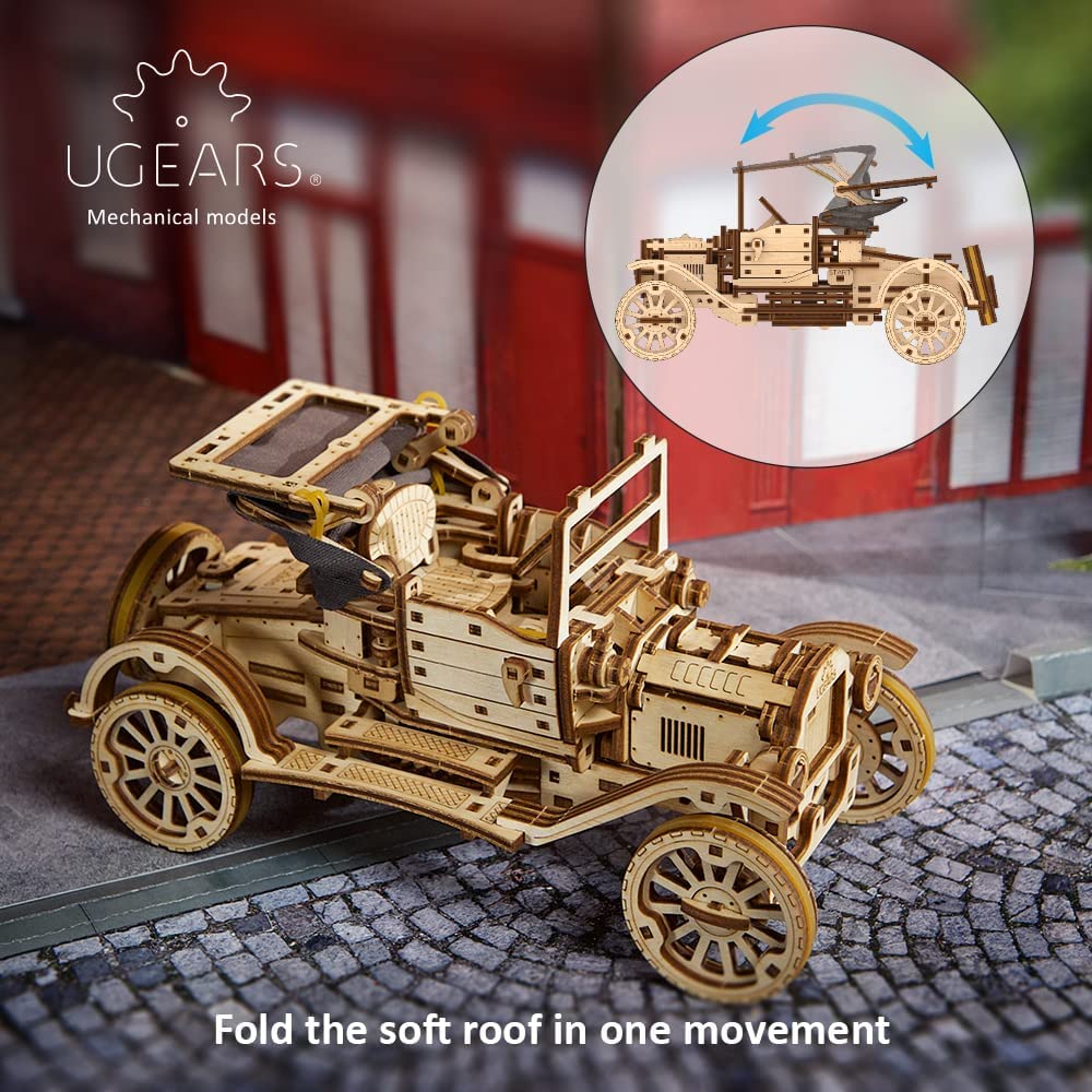 UGEARS Retro Car 70175 Wooden Puzzle Car Craft Model No Glue or Tools Required Adults and Children Intermediate Level - - - -