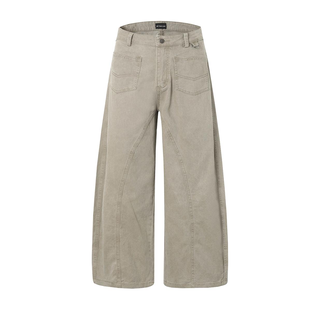 Men s American retro washed personalized casual pants straight loose wide-leg trousers S