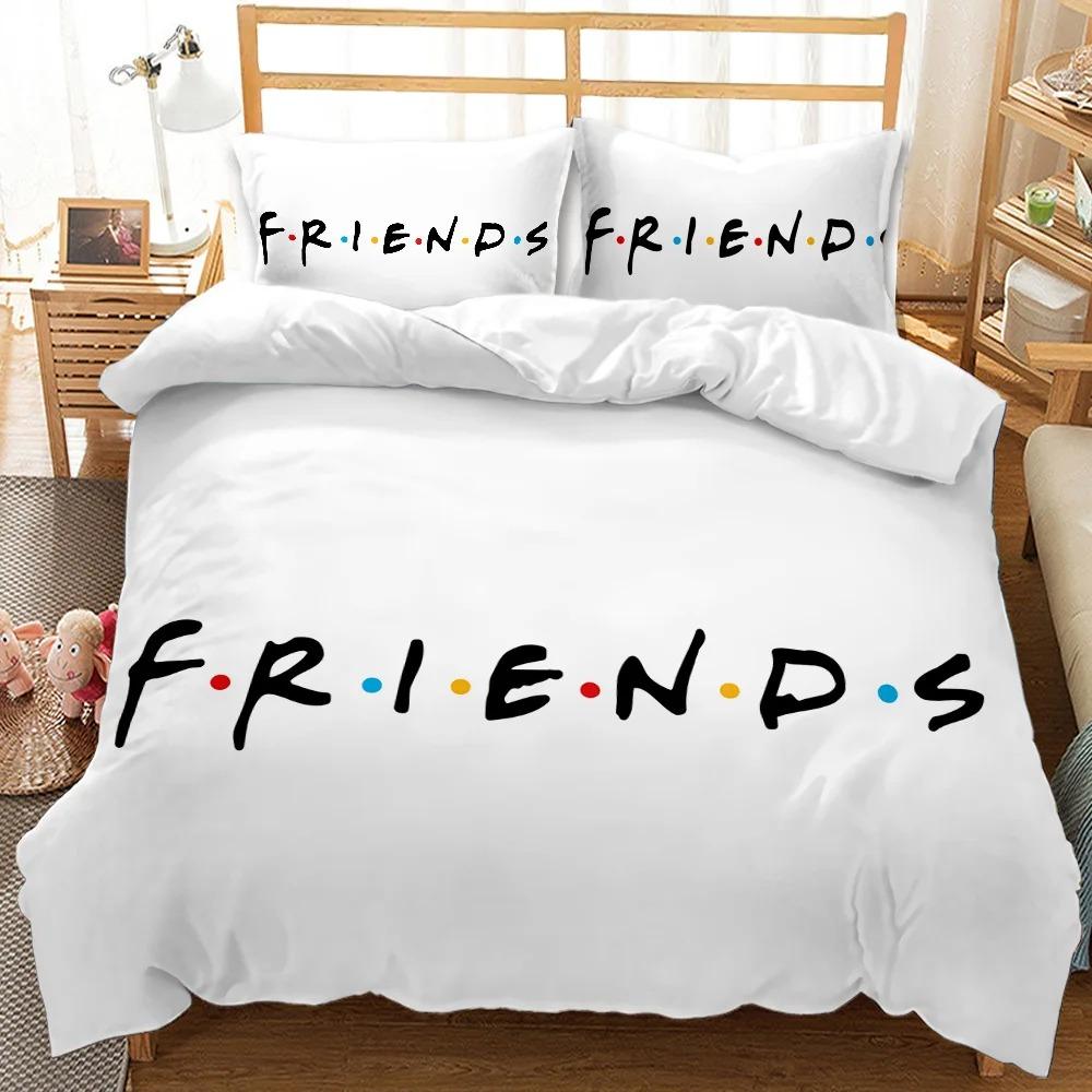 Friends  Forever Bedding Duvet Cover With 2 Pillows Simple Style Bedding Set Relaxed Soft Queen Size Modern Home Pattern Style