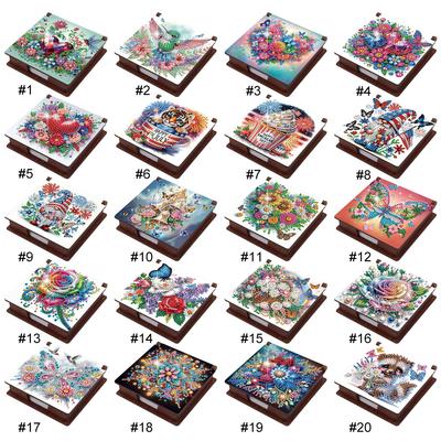 Wood Animals Gem Painting Memo Pad Holder Mosaic Kit Rhinestones Post It Dispenser Diamond Art Note Box with 160 Sheets of Paper