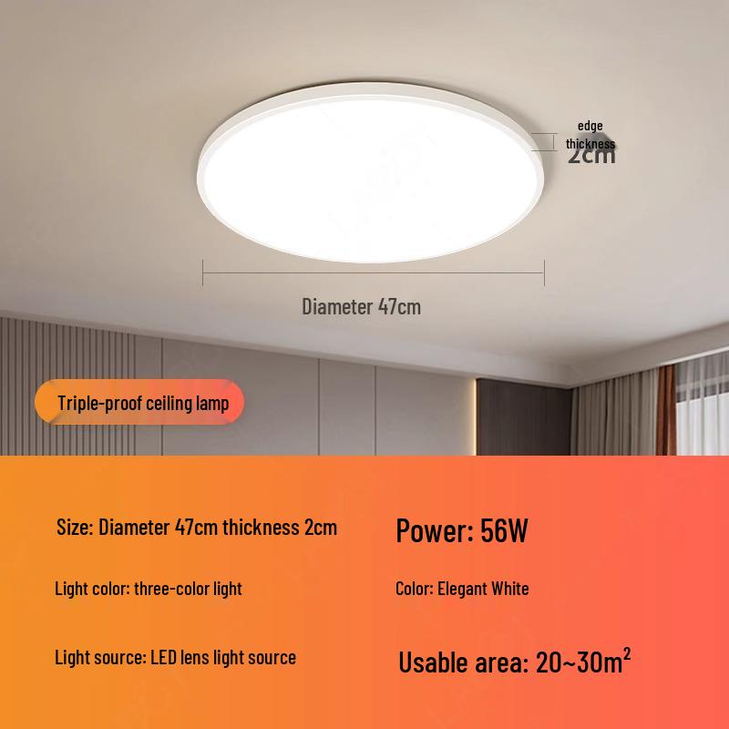 LED Ceiling Light: Three-Proof, Modern Minimalist Design for Bedroom, Balcony, Bathroom - Eye-Protective, Round Main Light