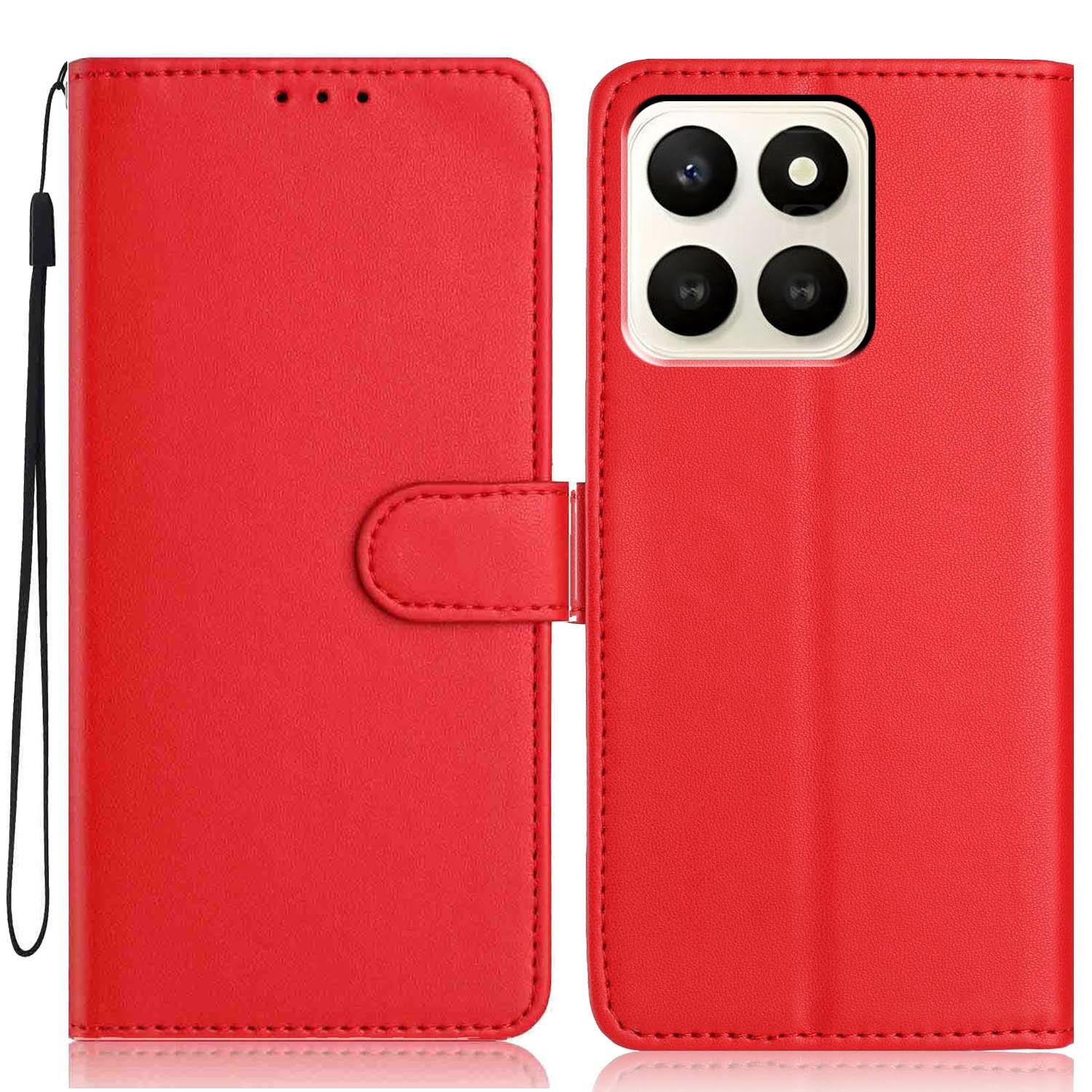 

For Honor X7d 5G Wallet Case with Strap/Multiple Card Slots Solid Color Leather Stand Phone Cover