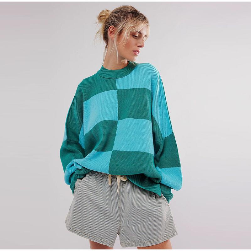 Повседневный свободный клетчатый вязаный пуловер для осени/зимы — фото 10