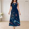 Women Plus Size Round Neck Triple Keyhole Cutout Sleeveless Firework Printed Navy Maxi Dress