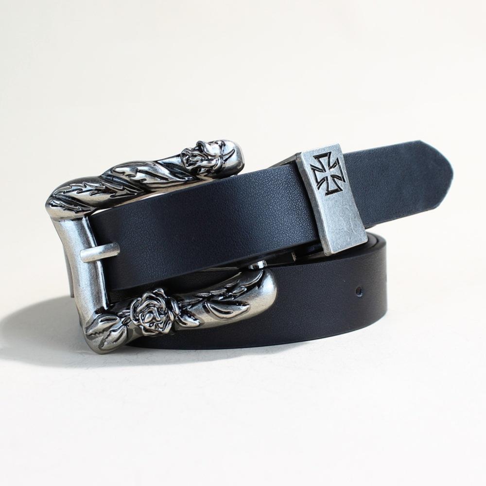 

Черный панк винтажный гравированный ремень с пряжкой женский серебряный ремень с пряжкой женский повседневный ремень для брюк женский 105cm long