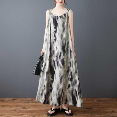Women's New Fashionable Loose Chiffon Printed Dress Long Skirt